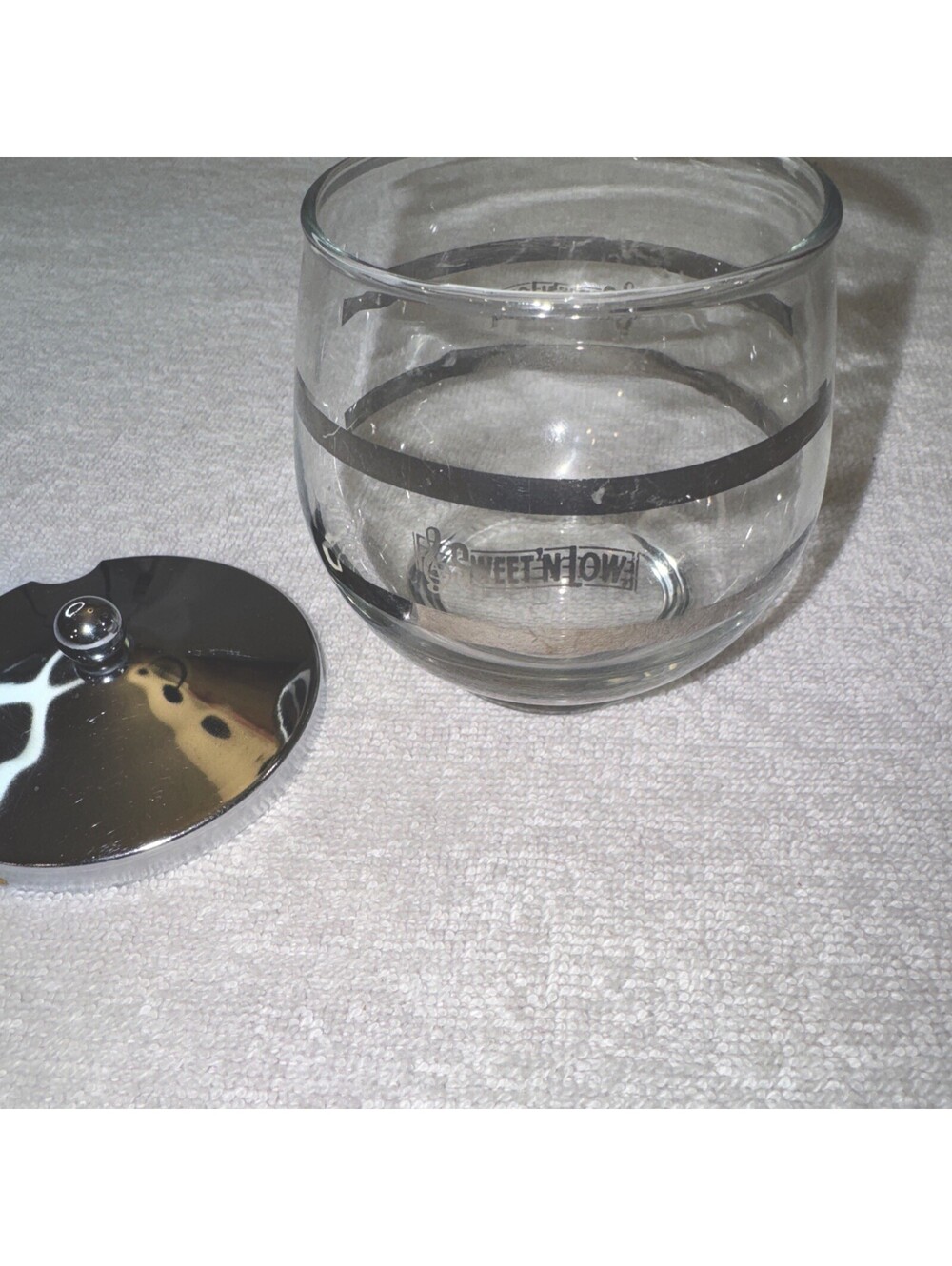 Vintage~Sweet 'n Low~Glass Bowl~Silver Tone Lid~1960's